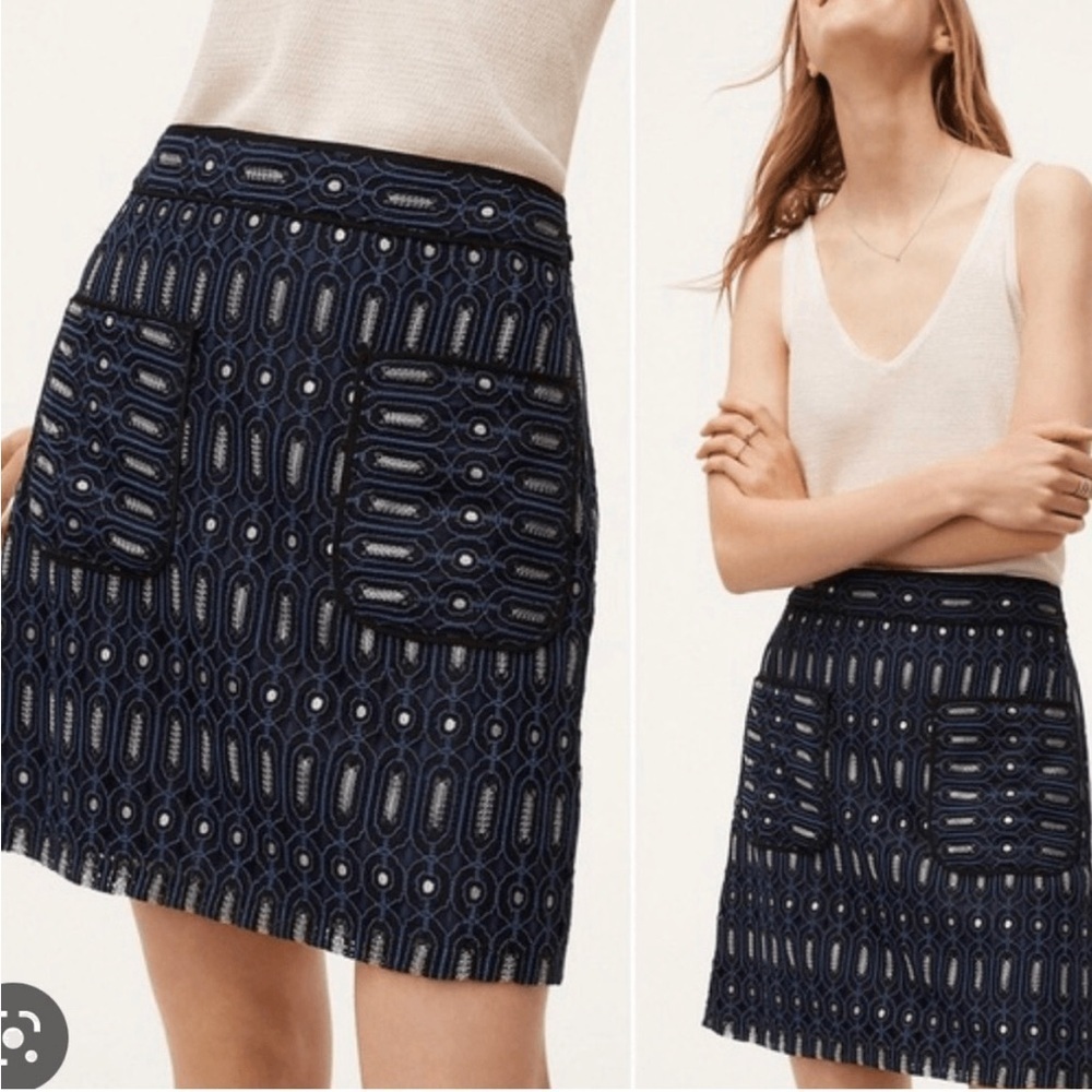 Loft Navy Blue Lace Pocket Front Mini Skirt